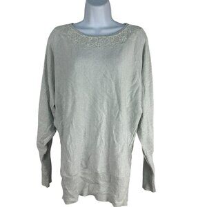 Black Rivet Womens Medium Light Gray Sweater Lace Trim Neckline Rayon Blend